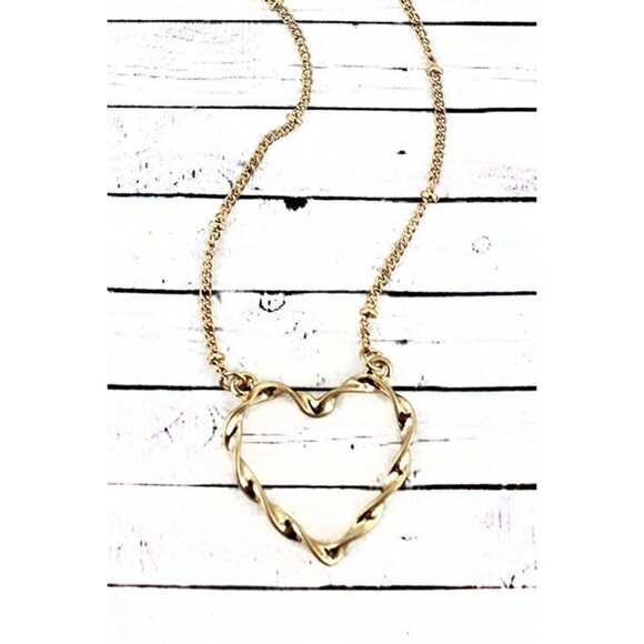 Twisted Gold Tone Heart Necklace, Heart Charm Pendant, Minimalist Jewelry - Picture 1 of 2